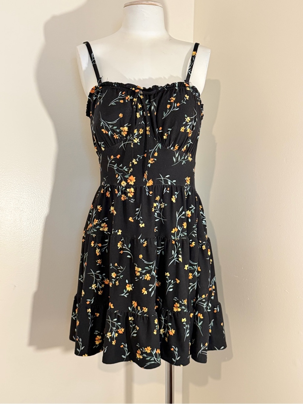Convertible No Boundaries Black Mini Dress with Yellow Floral Print